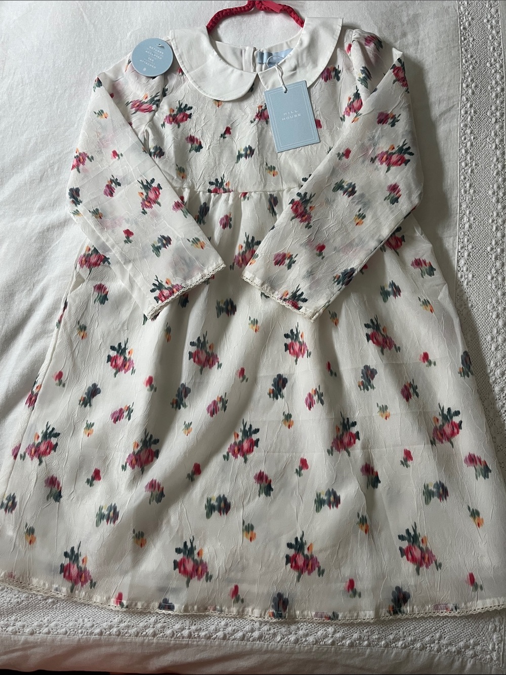 NWT Hill House Tiny Lottie Dress in Ivory Ikat Taffeta Print, Size 11/12Y
